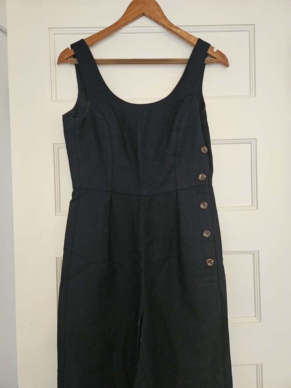 Classic Navy Sleeveless Button-Accent Jumpsuit